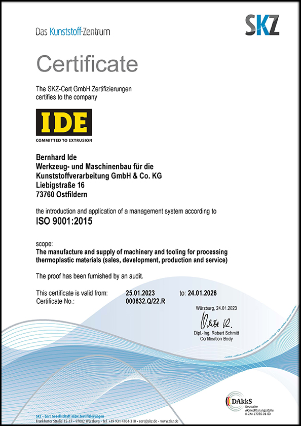 Zertifikat DIN EN ISO 9001 2017 gultig bis Januar 2020 Farbe DE